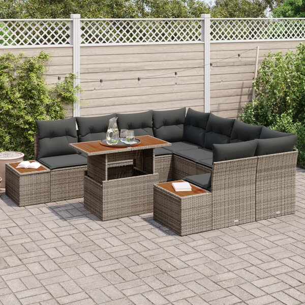 Kerti Kanapé Szett tárolóval 9 pcs Szürke Poli rattan