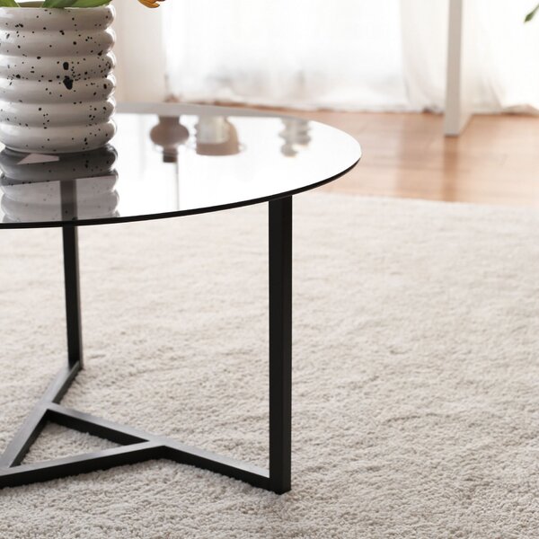 Hanah Home Dohányzóasztal, Füstös Fekete Trio sehpa / füme temperli üveg S402F