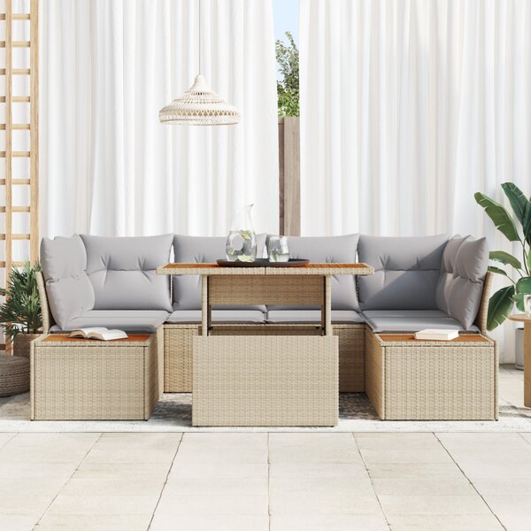 Kerti Kanapé Szett tárolóval 7 pcs Bézs Poli rattan