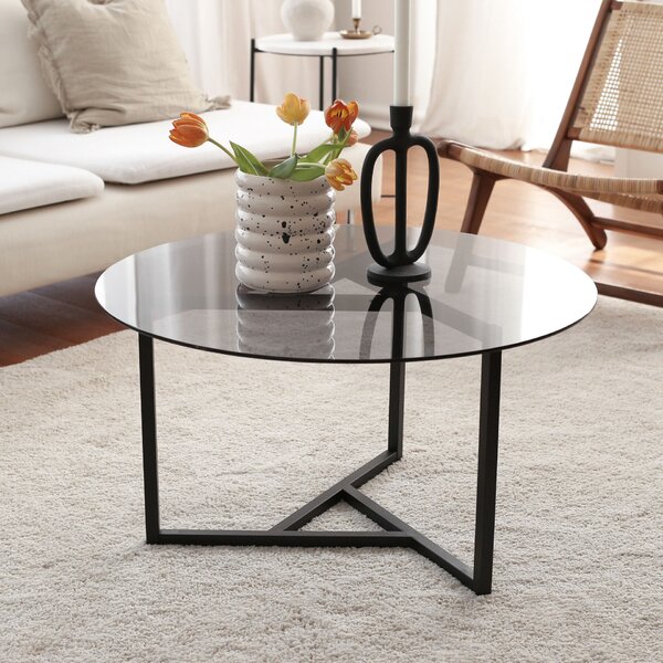 Hanah Home Dohányzóasztal, Füstös Fekete Trio sehpa / füme temperli üveg S402F