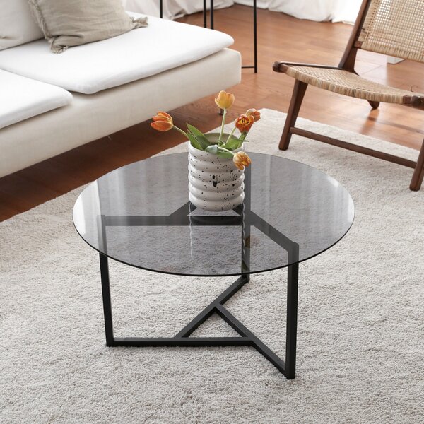 Hanah Home Dohányzóasztal, Füstös Fekete Trio sehpa / füme temperli üveg S402F