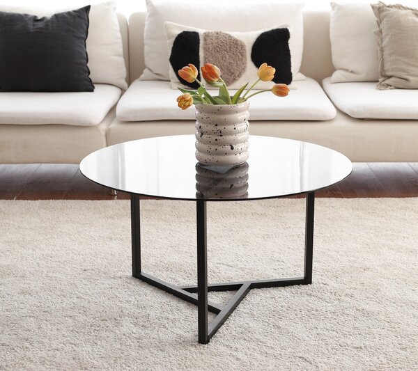 Hanah Home Dohányzóasztal, Füstös Fekete Trio sehpa / füme temperli üveg S402F