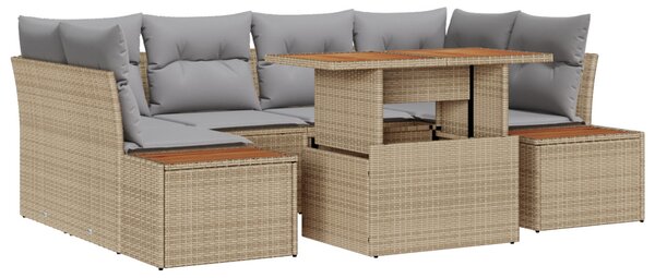 Kerti Kanapé Szett tárolóval 7 pcs Bézs Poli rattan