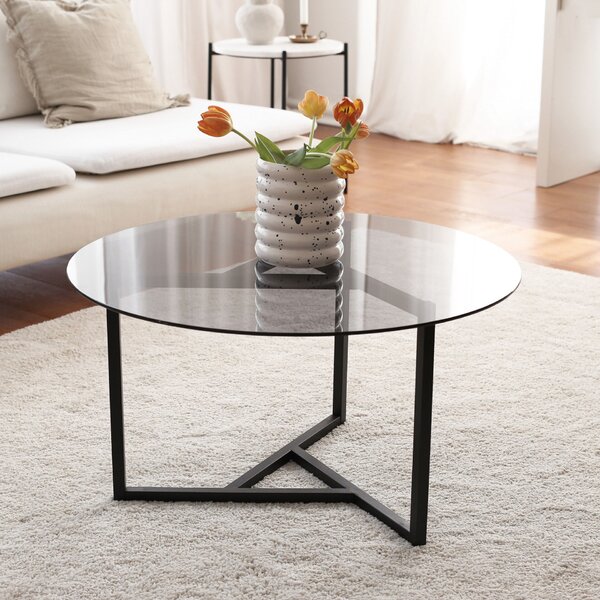 Hanah Home Dohányzóasztal, Füstös Fekete Trio sehpa / füme temperli üveg S402F