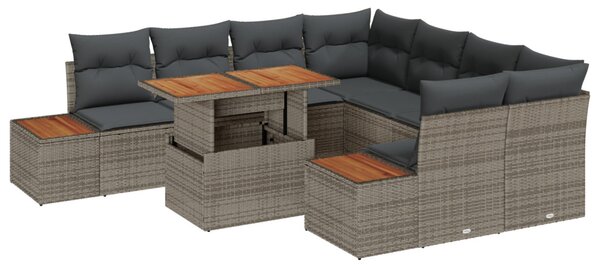 Kerti Kanapé Szett tárolóval 9 pcs Szürke Poli rattan
