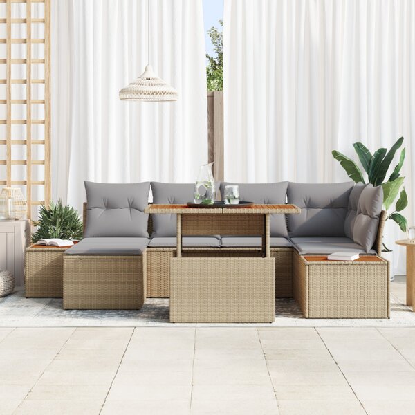 Kerti Kanapé Szett tárolóval 7 pcs Bézs Poli rattan