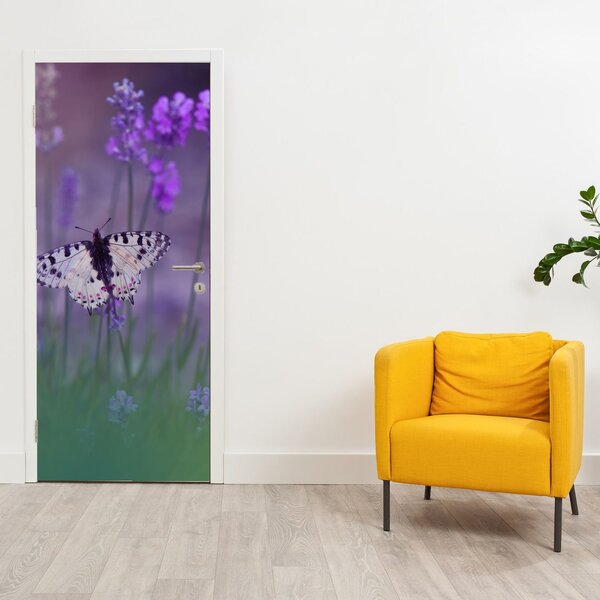 Fotótapéta ajtóra - Pillangó a levendulában (95x205cm)