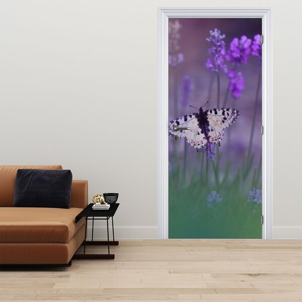 Fotótapéta ajtóra - Pillangó a levendulában (95x205cm)