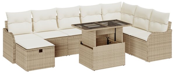 Kerti Kanapé Szett párnával tárolóval 9 pcs Bézs Poli rattan