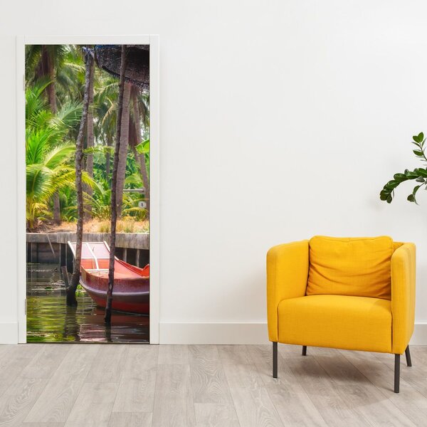 Fotótapéta ajtóra - Fából készült hajó a csatornán (95x205cm)