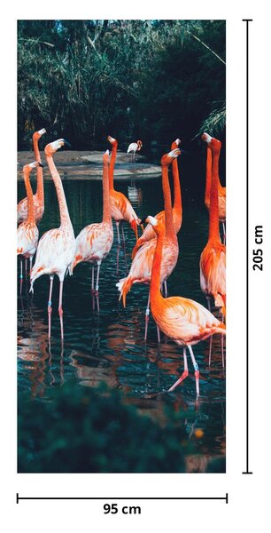 Fotótapéta ajtóra - Flamingócsorda (95x205cm)