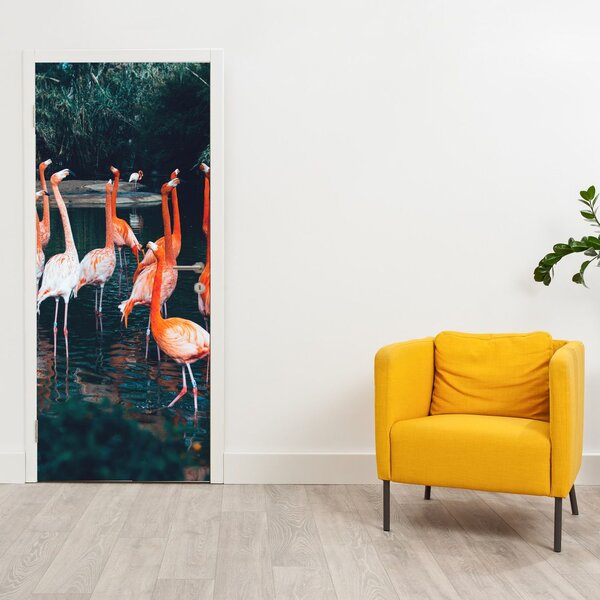 Fotótapéta ajtóra - Flamingócsorda (95x205cm)
