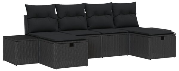 Kerti Kanapé Szett párnával tárolóval 6 pcs Fekete polirattan