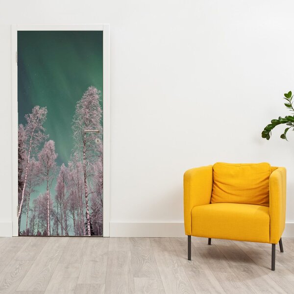 Fotótapéta ajtóra - Északi fény fagyott fák felett (95x205cm)