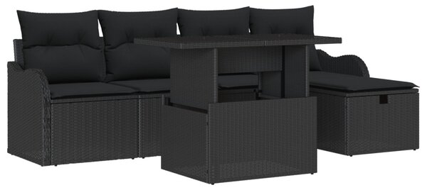 Kerti Kanapé Szett 6 db Fekete polirattan