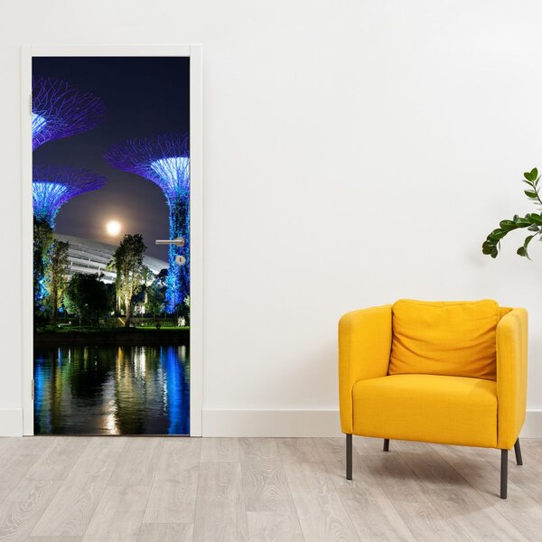 Fotótapéta ajtóra - Telihold a szingapúri kertekben (95x205cm)