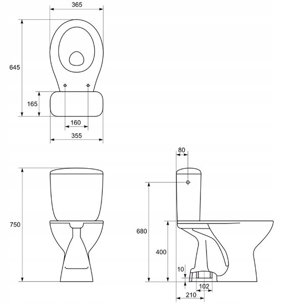 Cersanit elnök, kombi WC öblítéssel 3 / 6l, függőleges lefolyó + antibakteriális ülőke polipropilénből, fehér, K08-029