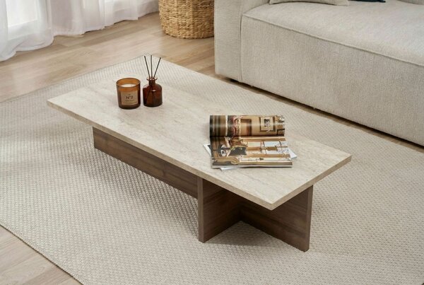 Hanah Home Coffee Table Travertine Venezia Walnut Harbor - Travertine Venezia Walnut