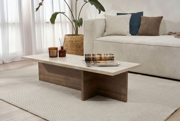Hanah Home Coffee Table Travertine Venezia Walnut Harbor - Travertine Venezia Walnut