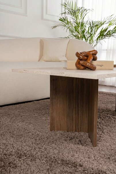 Hanah Home Coffee Table Travertine Venezia Walnut Sabin - Travertine, Venezia Walnut
