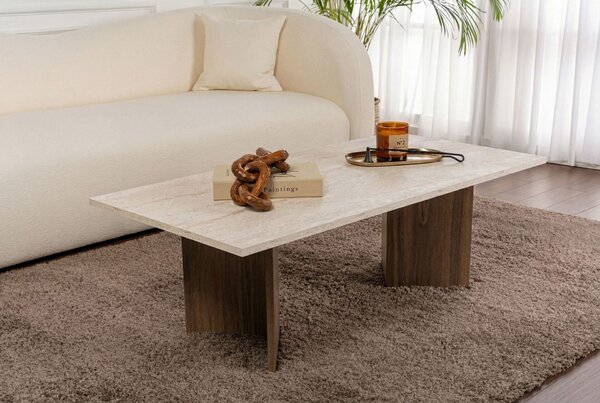 Hanah Home Coffee Table Travertine Venezia Walnut Sabin - Travertine, Venezia Walnut