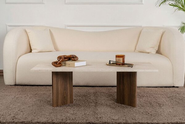 Hanah Home Coffee Table Travertine Venezia Walnut Sabin - Travertine, Venezia Walnut