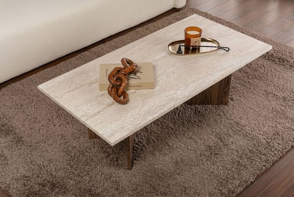 Hanah Home Coffee Table Travertine Venezia Walnut Sabin - Travertine, Venezia Walnut