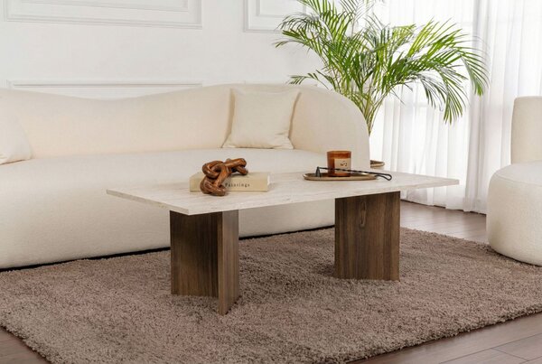 Hanah Home Coffee Table Travertine Venezia Walnut Sabin - Travertine, Venezia Walnut