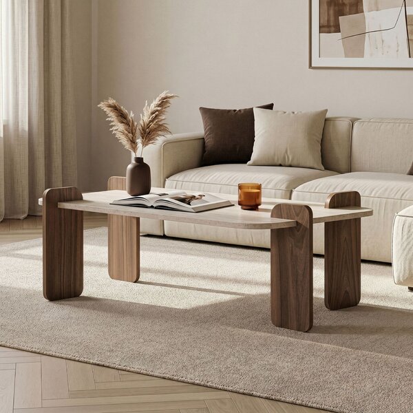 Hanah Home Dohányzóasztal Travertine Walnut Renard - Travertine, Venezia Walnut