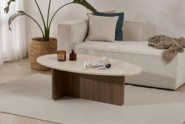 Hanah Home Orba dohányzóasztal, Travertine Venezia Walnut - Travertine, Venezia Walnut