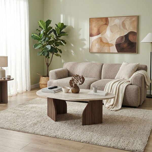 Hanah Home Dohányzóasztal TravertineWalnut Rock - Travertin, Diófa