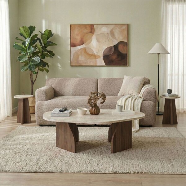 Hanah Home Dohányzóasztal TravertineWalnut Rock - Travertin, Diófa