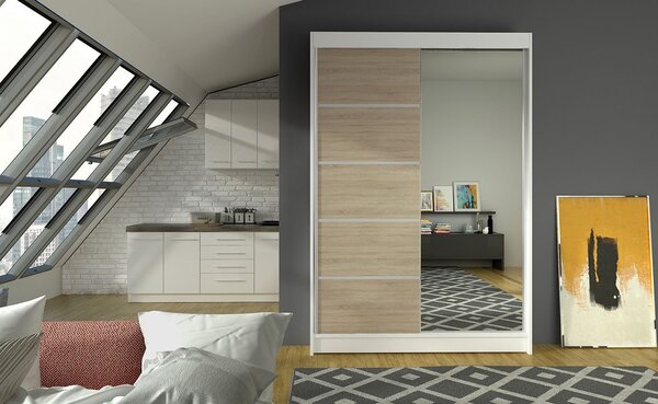 Modern LINH 3 gardróbszekrény - szélesség 120 cm, fehér / sonoma