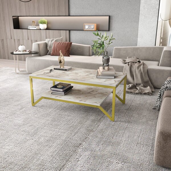 Hanah Home Coffee Table Gold White Flora - Arany, Fehér