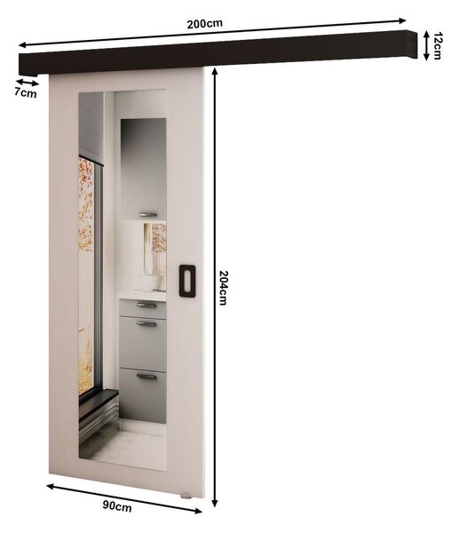 BORISA 2 tolóajtó tükörrel - 90 cm, fehér