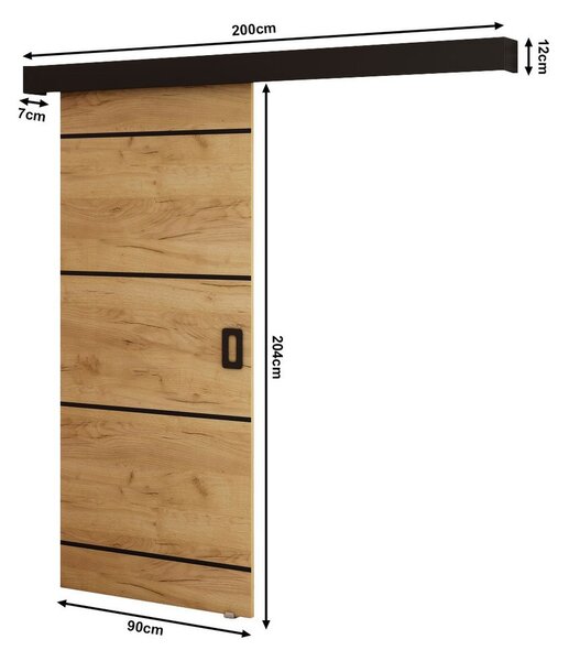 BORISA 3 tolóajtó - 90 cm, kézműves tölgyfa