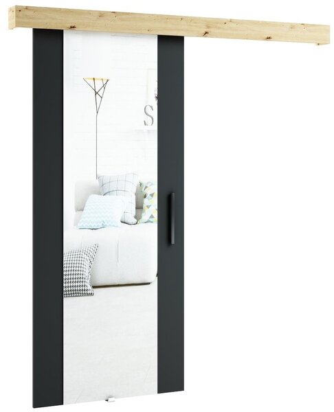 Tolóajtó tükörrel LORETA 2 - 90 cm, fekete / kézműves tölgy