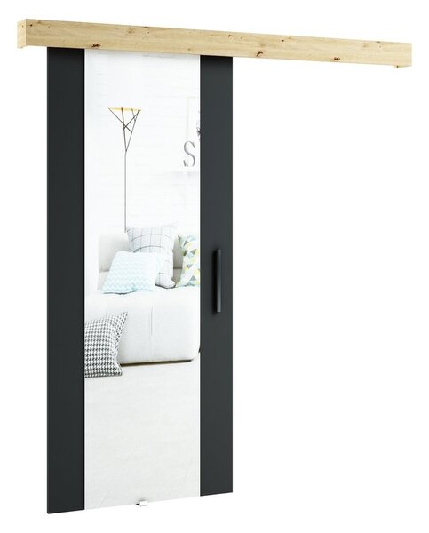 Tolóajtó tükörrel LORETA 2 - 90 cm, fekete / kézműves tölgy
