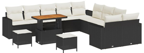 Kerti Kanapé Szett párnával 17 pcs Fekete és Krém polirattan