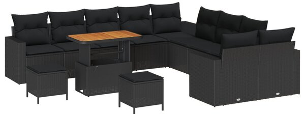 Kerti Kanapé Szett 17 db 10-Ülőhelyek száma Fekete polirattan