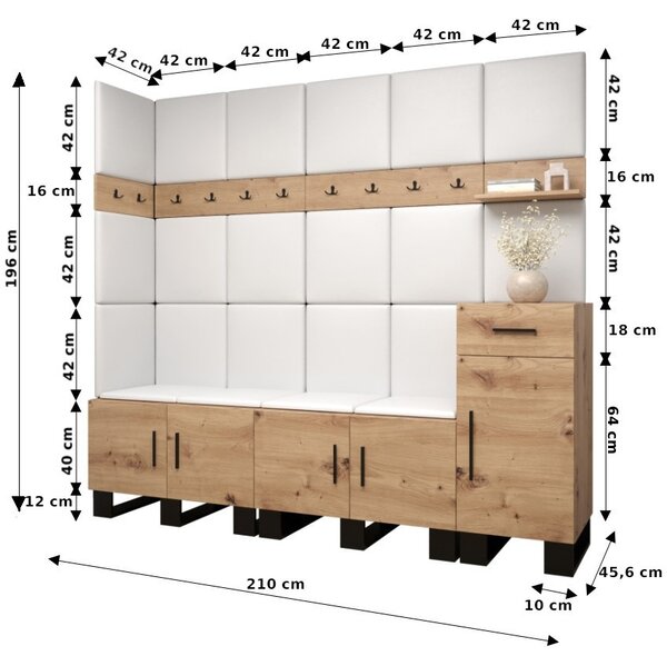 RUMIE 9 előszobagarnitúra - artisan tölgy, szürke panelek