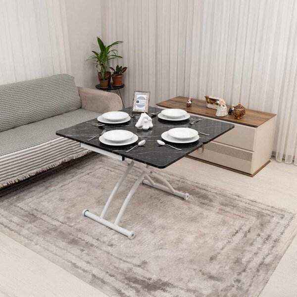 Hanah Home Dohányzóasztal Fekete márvány Fehér Mini Juppo Ext - Fekete márvány, Fehér