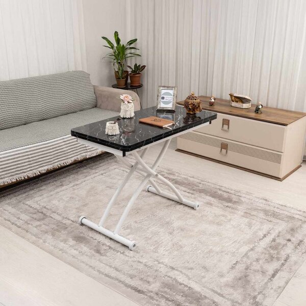 Hanah Home Dohányzóasztal Fekete márvány Fehér Mini Juppo Ext - Fekete márvány, Fehér