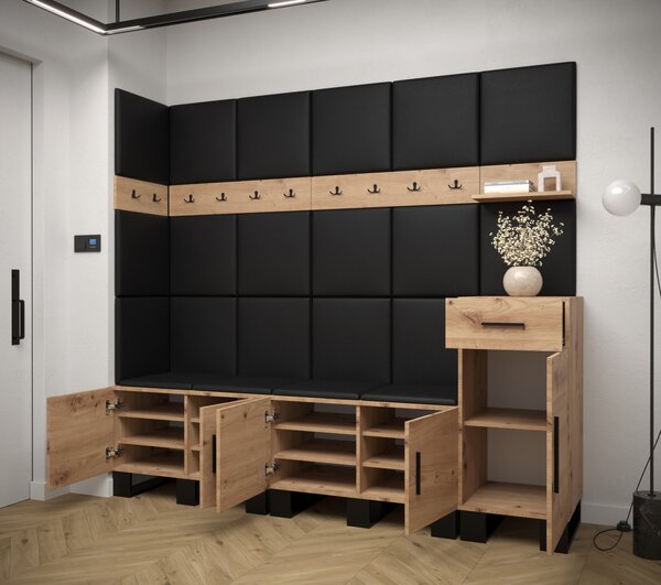 RUMIE 9 előszobagarnitúra - artisan tölgy, szürke panelek
