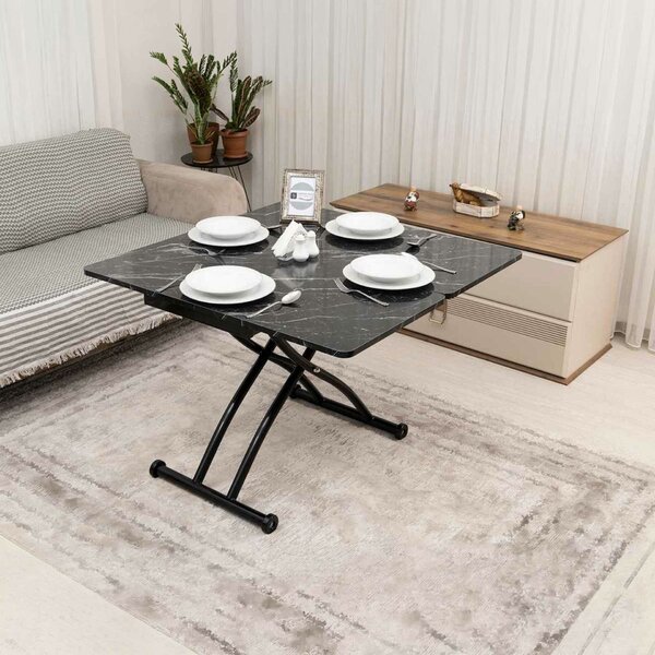 Hanah Home Coffee Table Black Marble Black Mini Juppo Ext - Black Marble, Black