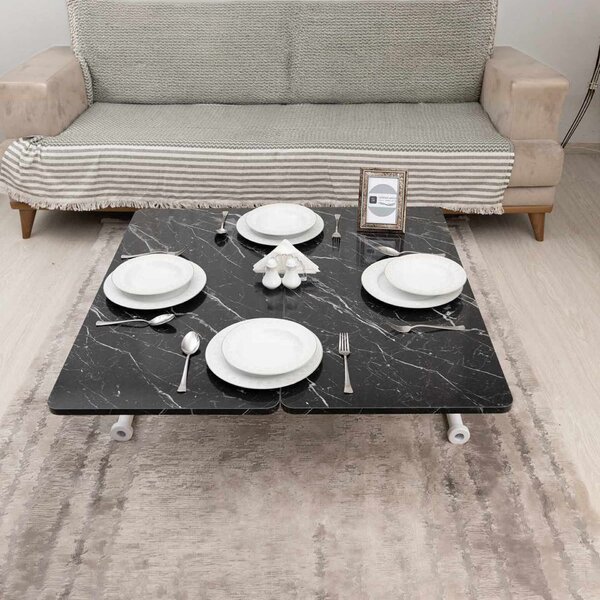 Hanah Home Dohányzóasztal Fekete márvány Fehér Mini Juppo Ext - Fekete márvány, Fehér