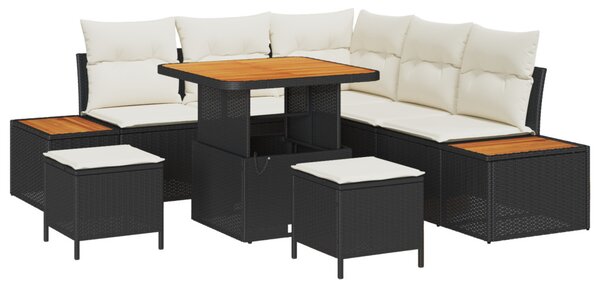 Kerti Kanapé Szett párnával tárolóval 8 pcs Fekete Poli rattan