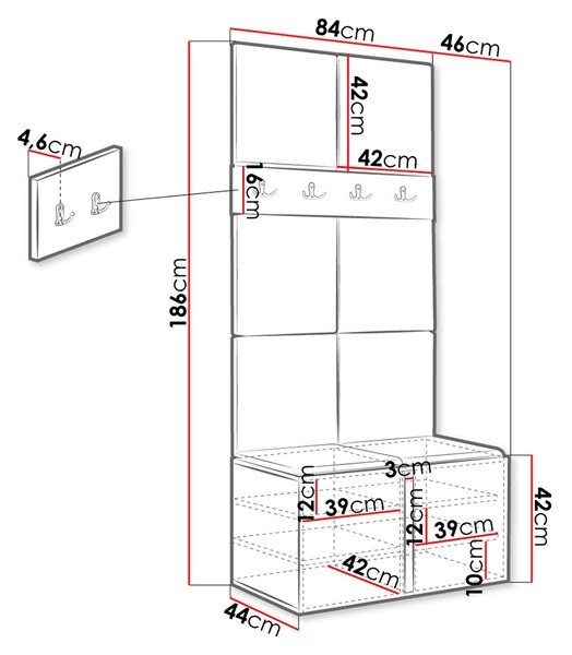 Kárpitozott előszobafal 42x42 SELAND 4 - fehér / sötétszürke