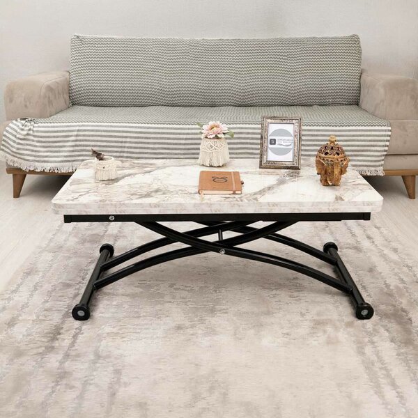 Hanah Home dohányzóasztal fehér márvány fekete Mini Juppo Ext - fehér márvány, fekete