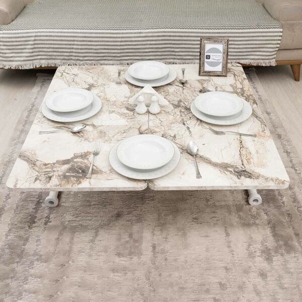 Hanah Home Dohányzóasztal Fehér Márvány White Mini Juppo Ext - Fehér Márvány, Fehér